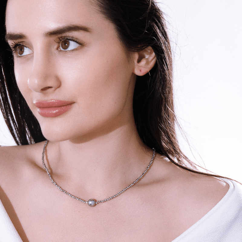 EENVOUDIG STIJLVOLLE GESTRUCTUREERDE ZILVEREN PARELKETTING