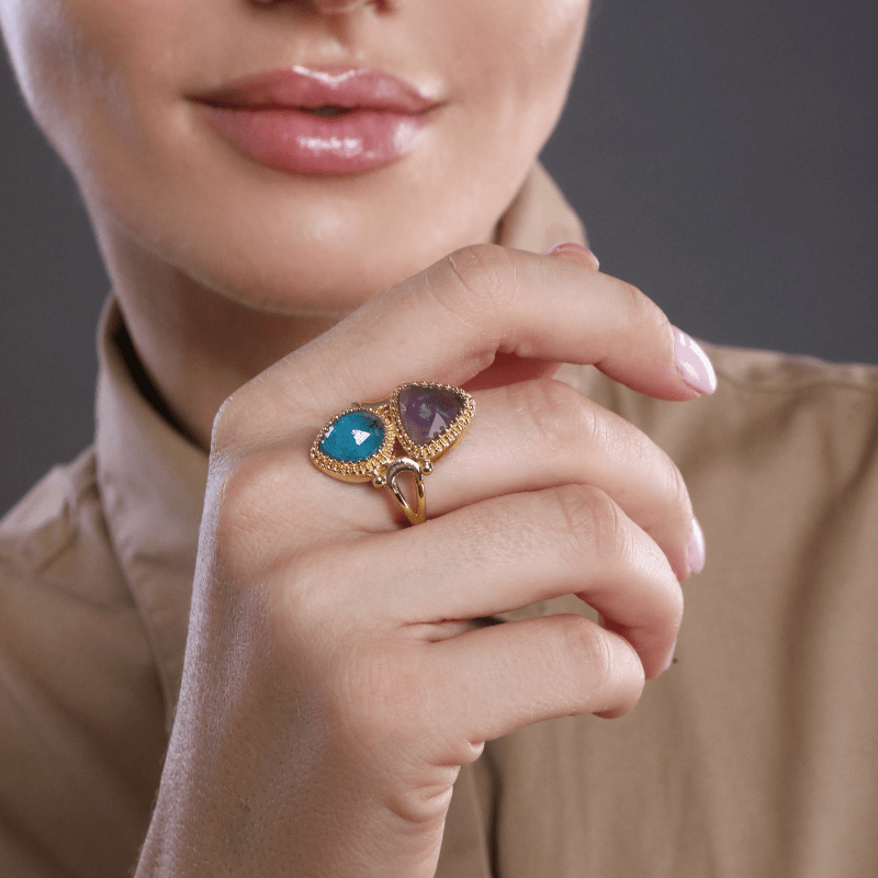 Fonkelende Cocktailring van Amethist en Apatiet bij Maanlicht