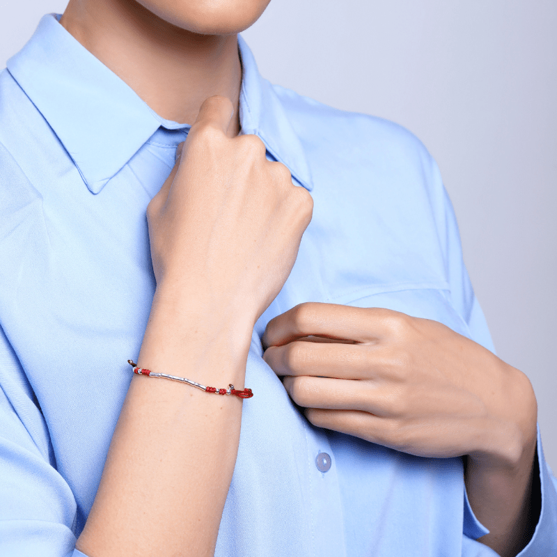 ZILVEREN BAMBOE KRALEN GEWEVEN TOUW ARMBAND