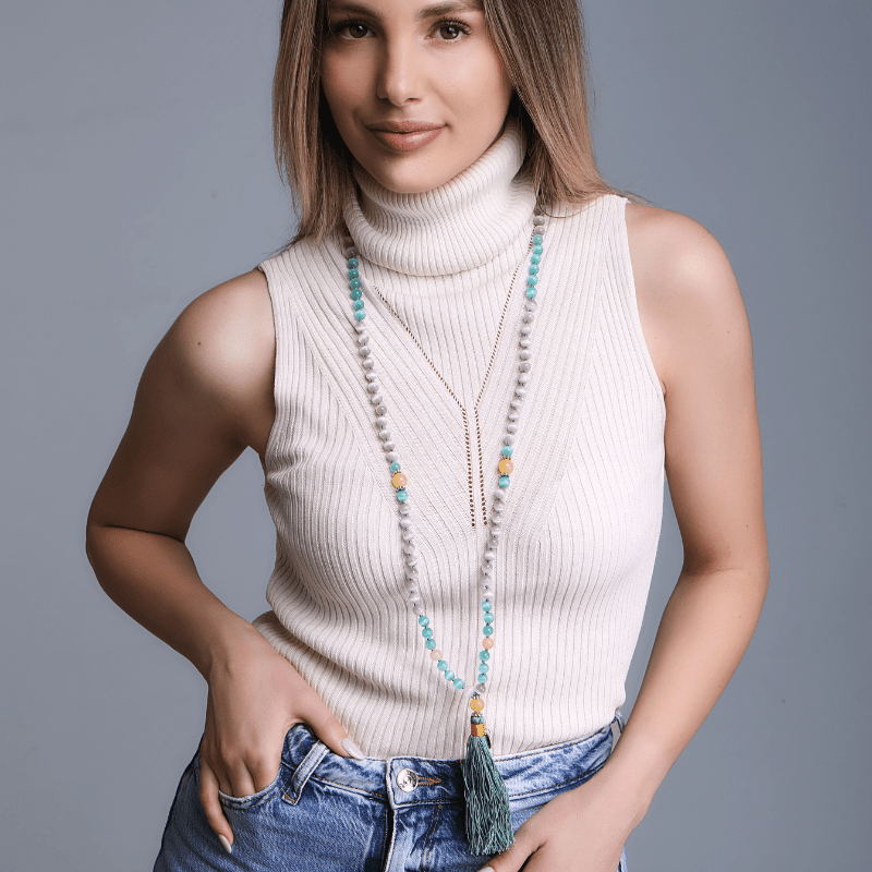 GLOEIENDE WIJSHEID GELE JADE & OPAAL MALA KETTING