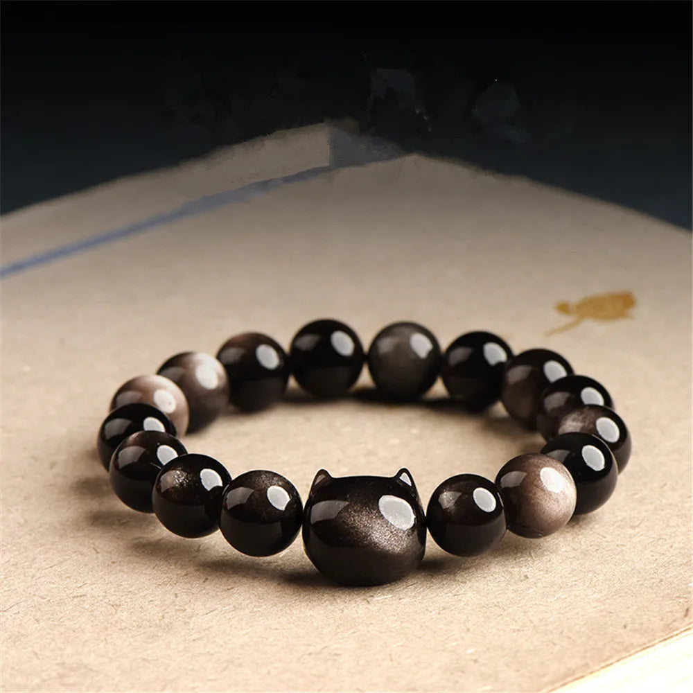 Feline Omhels Obsidiaan Armband