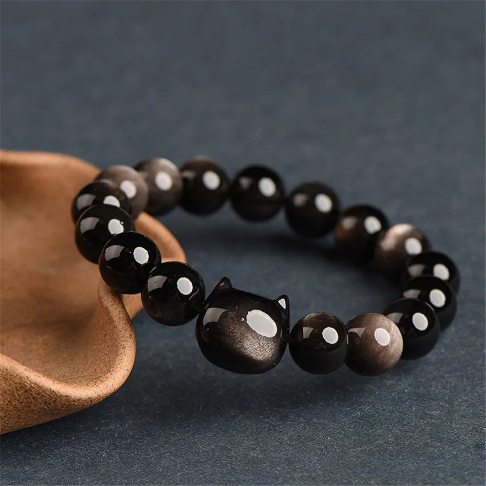 Feline Omhels Obsidiaan Armband