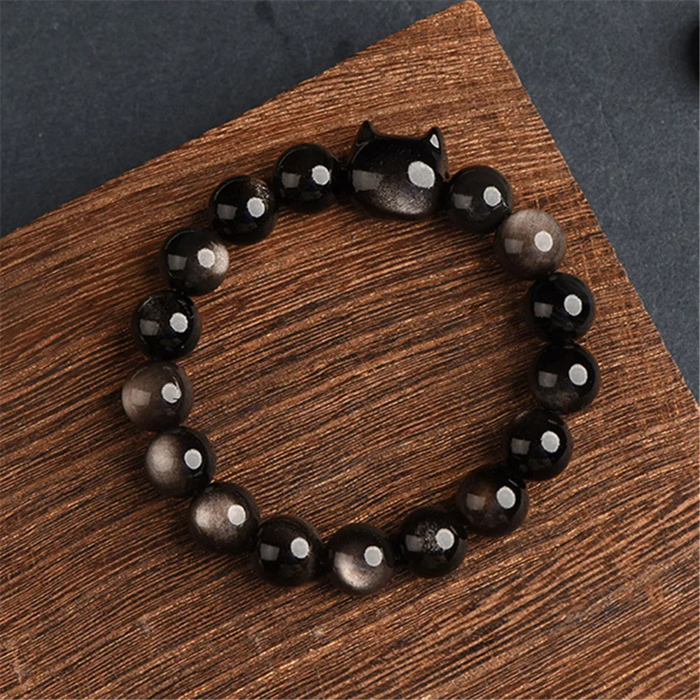 Feline Omhels Obsidiaan Armband