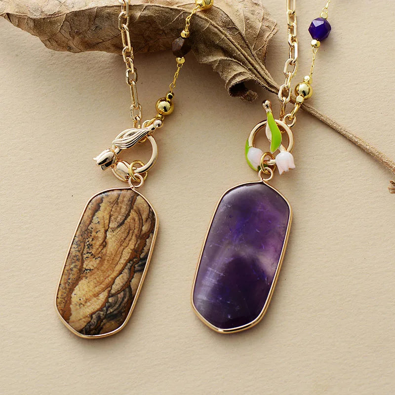 Betoverende Roos Symfonie Amethist & Beeld Jaspis Ketting