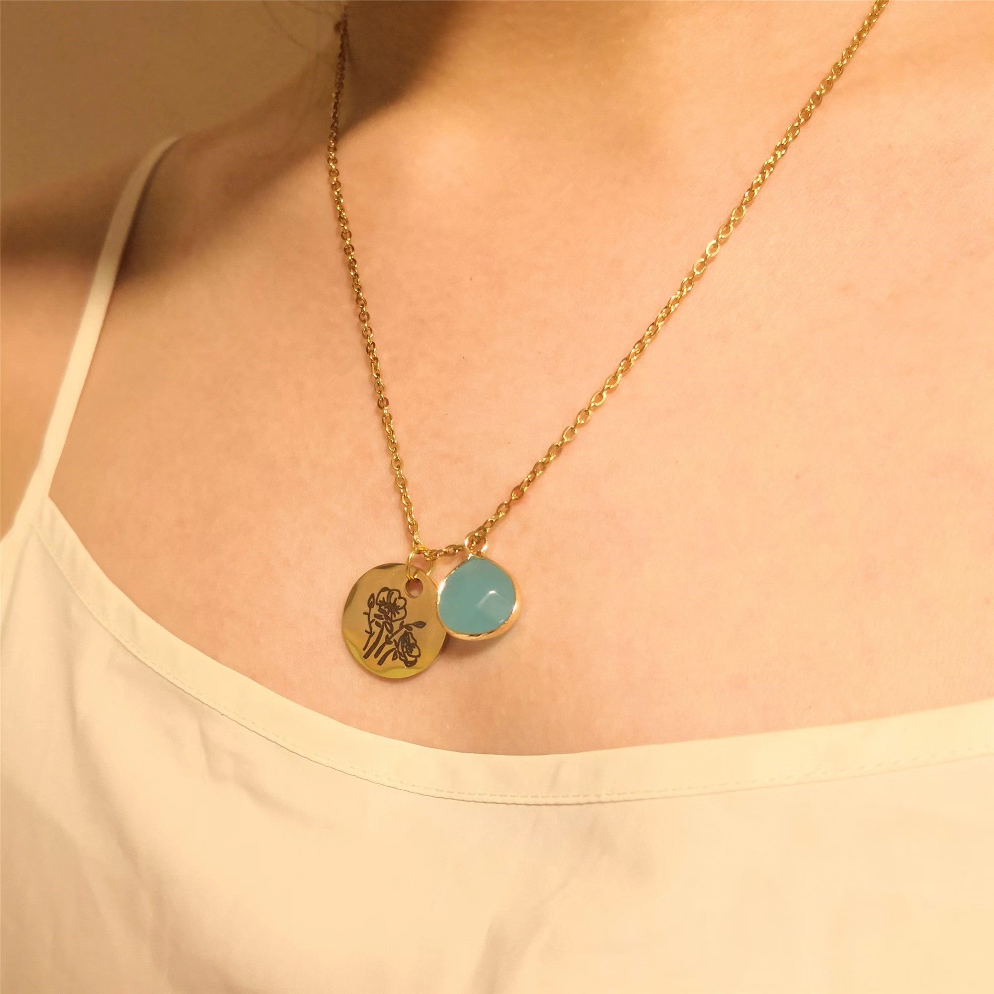 BLOEMEN GEBOORTESTEEN CADEAU KETTING