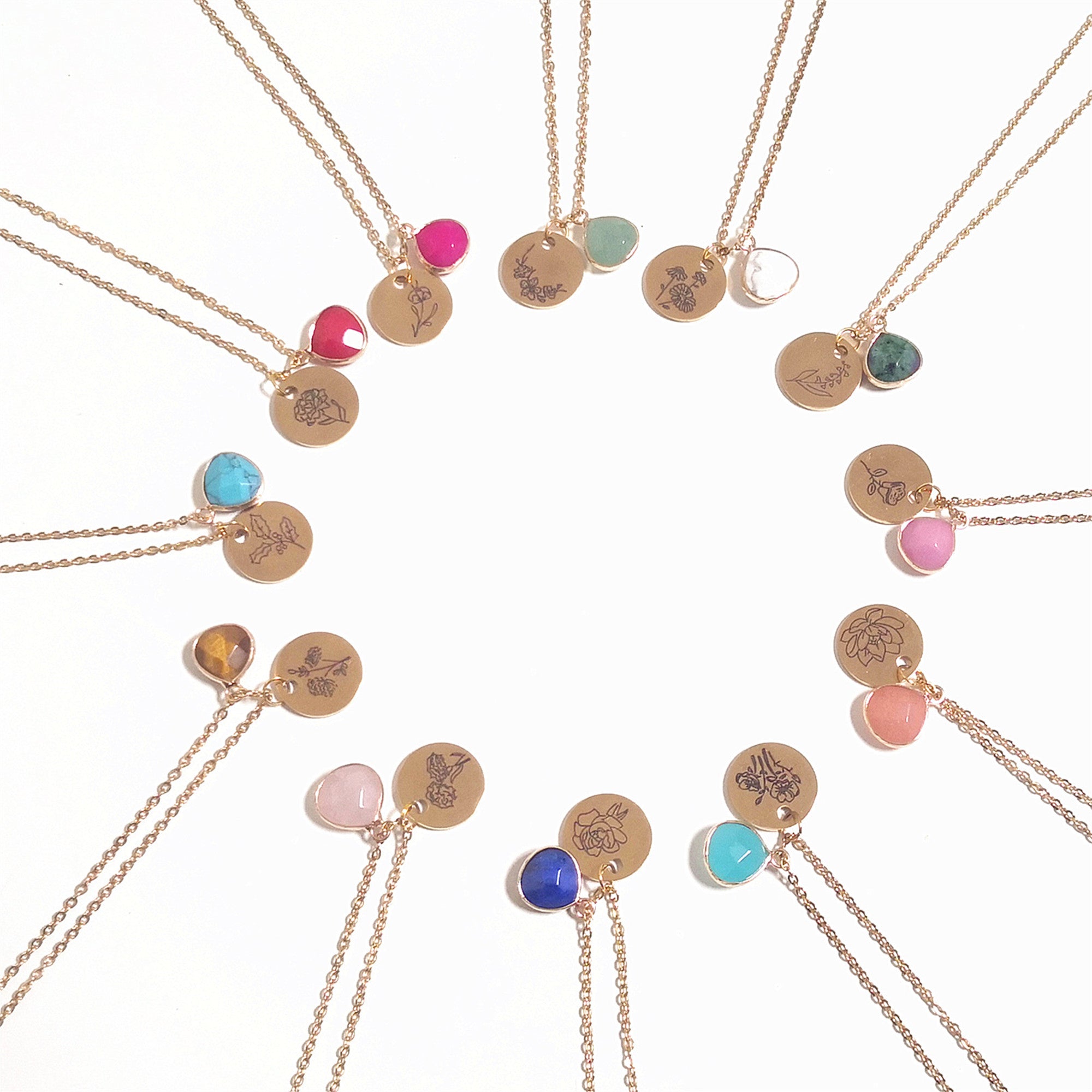 BLOEMEN GEBOORTESTEEN CADEAU KETTING