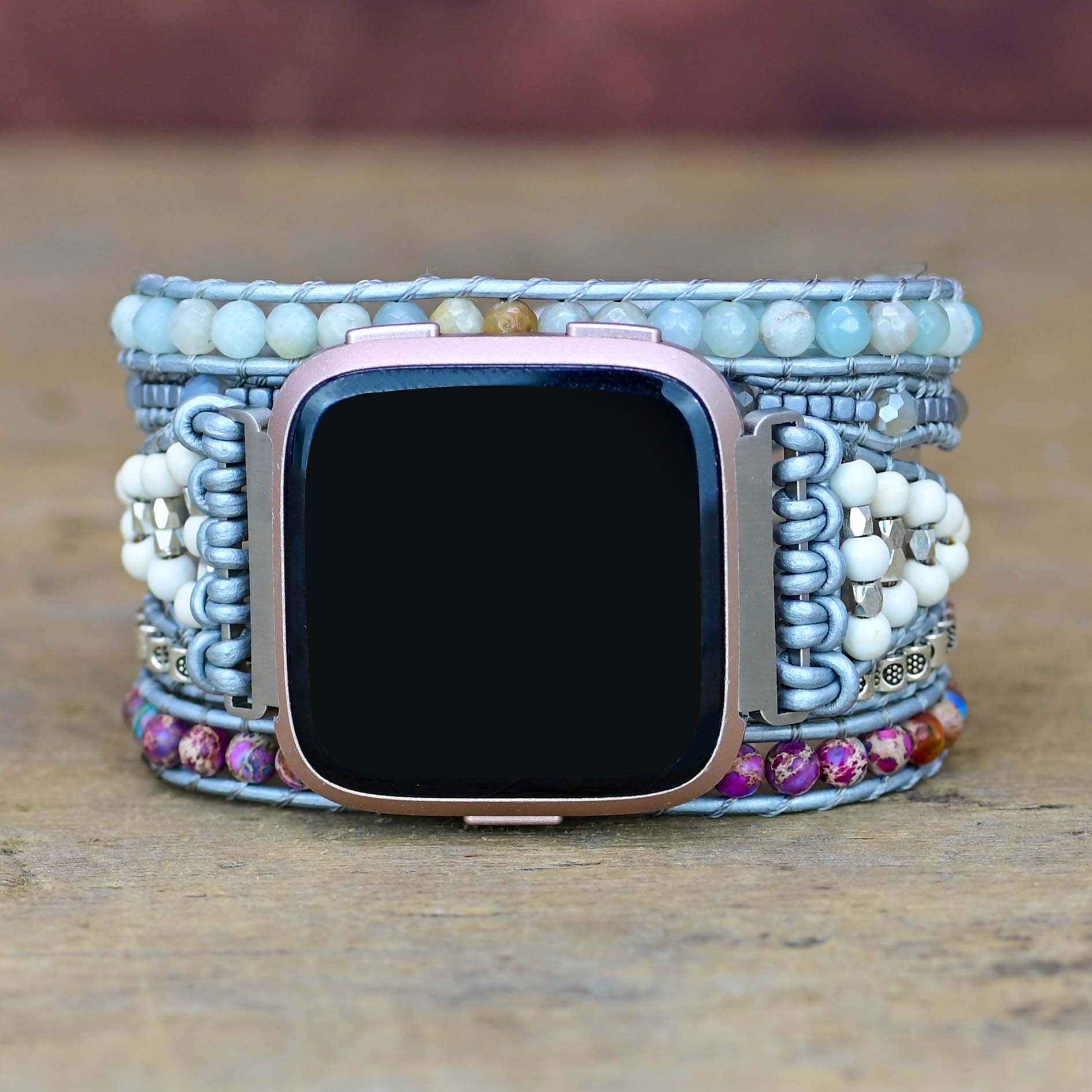 KALMERENDE JASPIS & AMAZONIET VERSA 2 FITBIT HORLOGEBANDJE