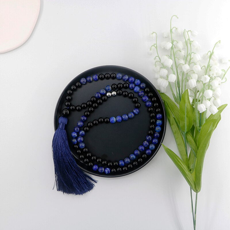 MINDFUL LAPIS LAZULI & ZWARTE AGAAT MALA KETTING
