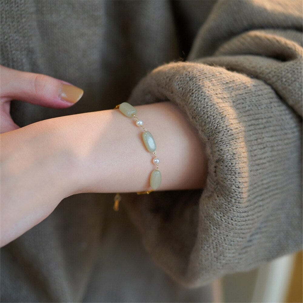 DE WEG NAAR VOORSPOED GROENE JADE & PAREL ARMBAND