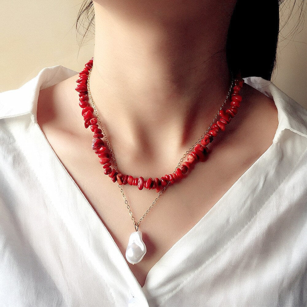 STRAKKE LAPIS AMETHIST AVENTURIJN & KORAAL DUBBELE KETTING