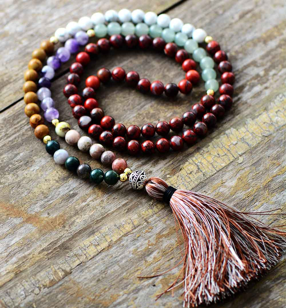 SERENE AANWEZIGHEID 7 CHAKRA JASPIS & AGAAT KETTING