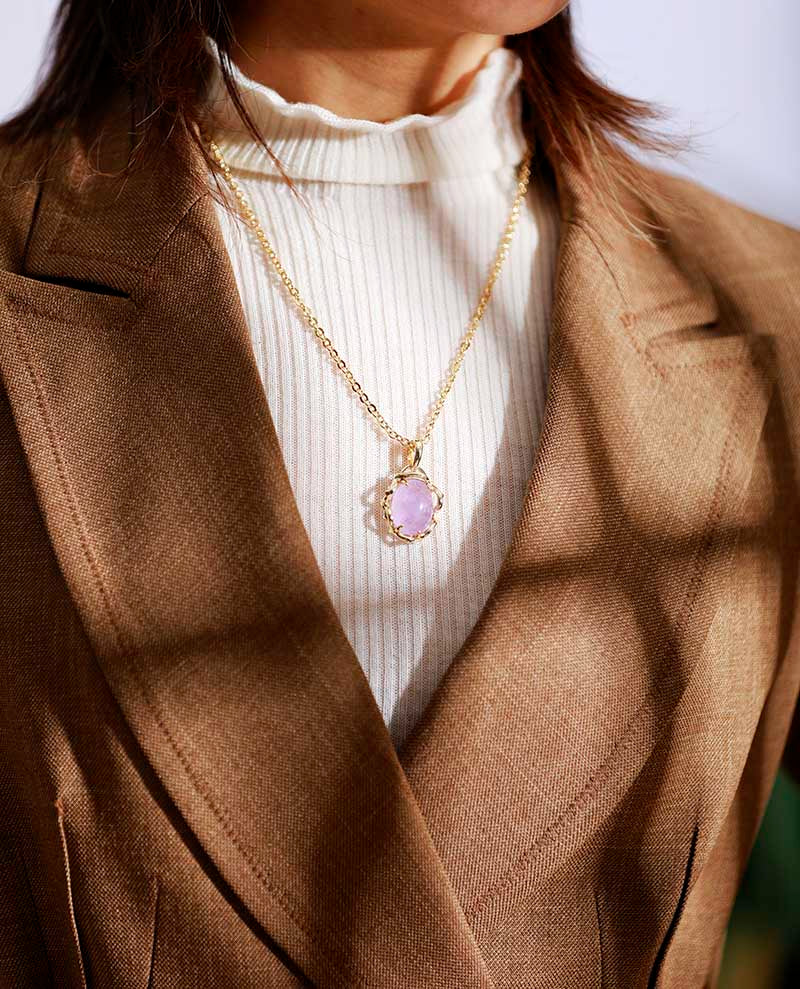 OVALE CHARM MAANSTEEN AMETHIST & LABRADORIET KETTING