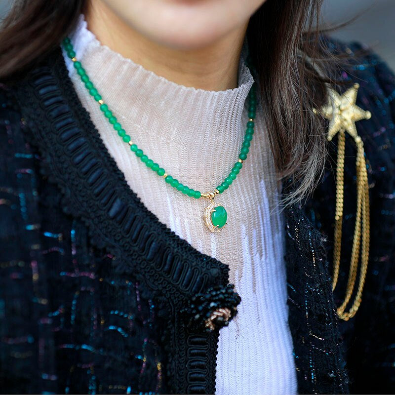 GROENE GLANS ONYX KRALENKETTING