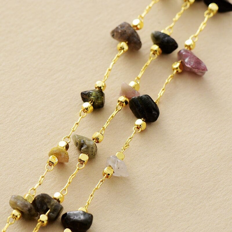 ONEINDIGE VERLICHTING NATUURLIJKE EDELSTEEN GELAAGDE GOUDEN ARMBAND