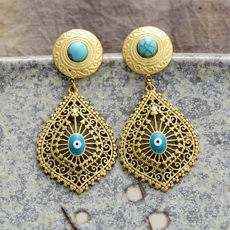 Gelukzalige Bescherming Turquoise Boze Oog Oorbellen