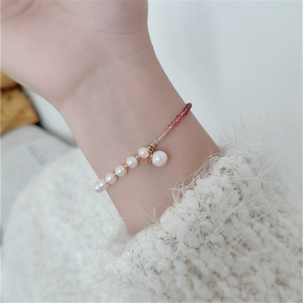 OPENHARTIGE SIERLIJKE TOERMALIJN & PARELS ARMBAND