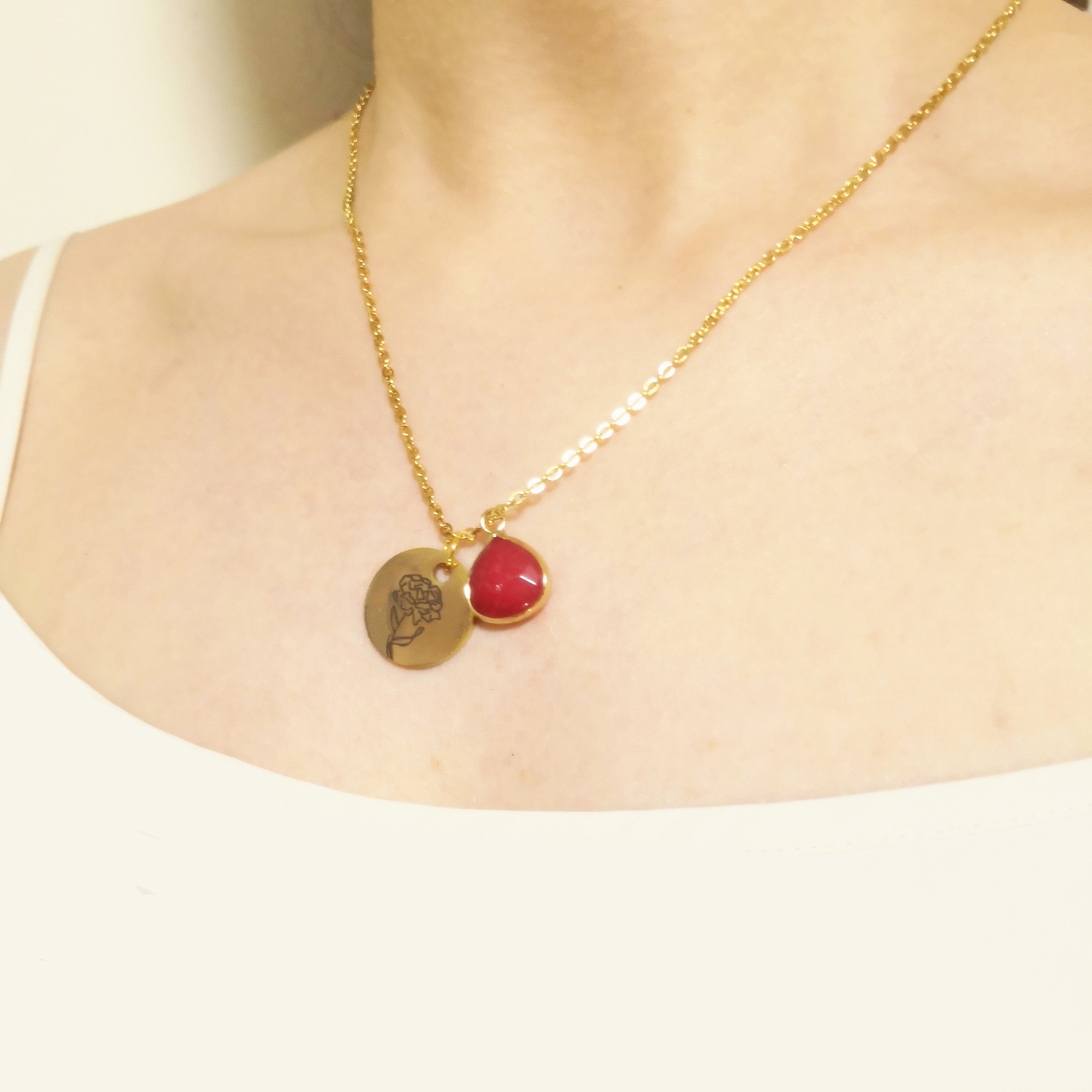 BLOEMEN GEBOORTESTEEN CADEAU KETTING