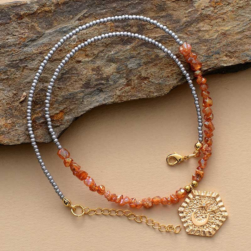 "KONINGIN VAN DE JUNGLE" JADE & KWARTS KETTING