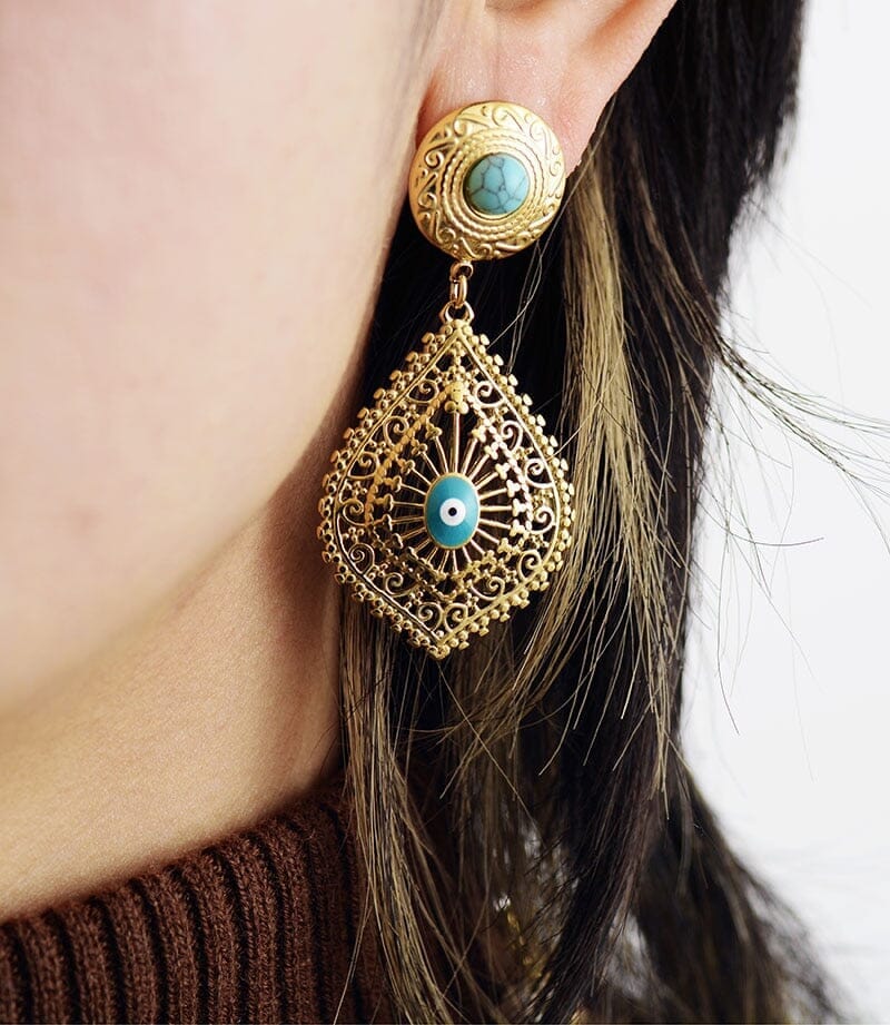 Gelukzalige Bescherming Turquoise Boze Oog Oorbellen