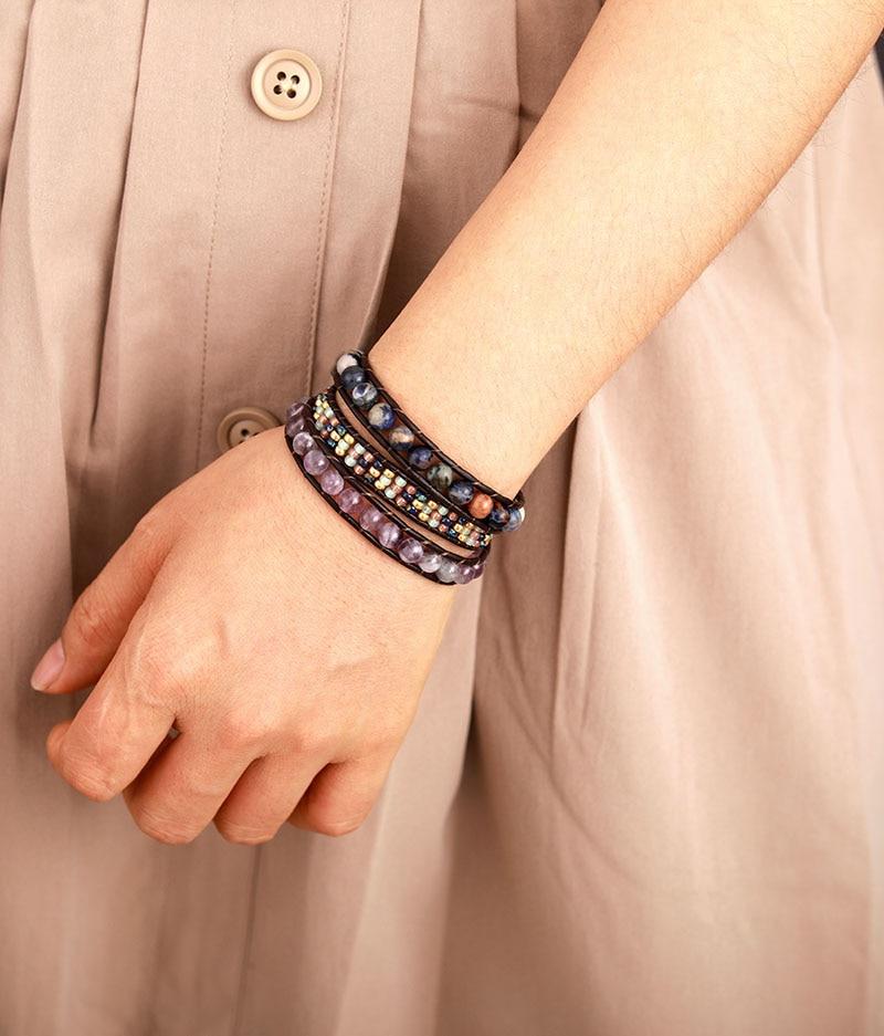 Drieledige Helende Amethyst Wikkelarmband
