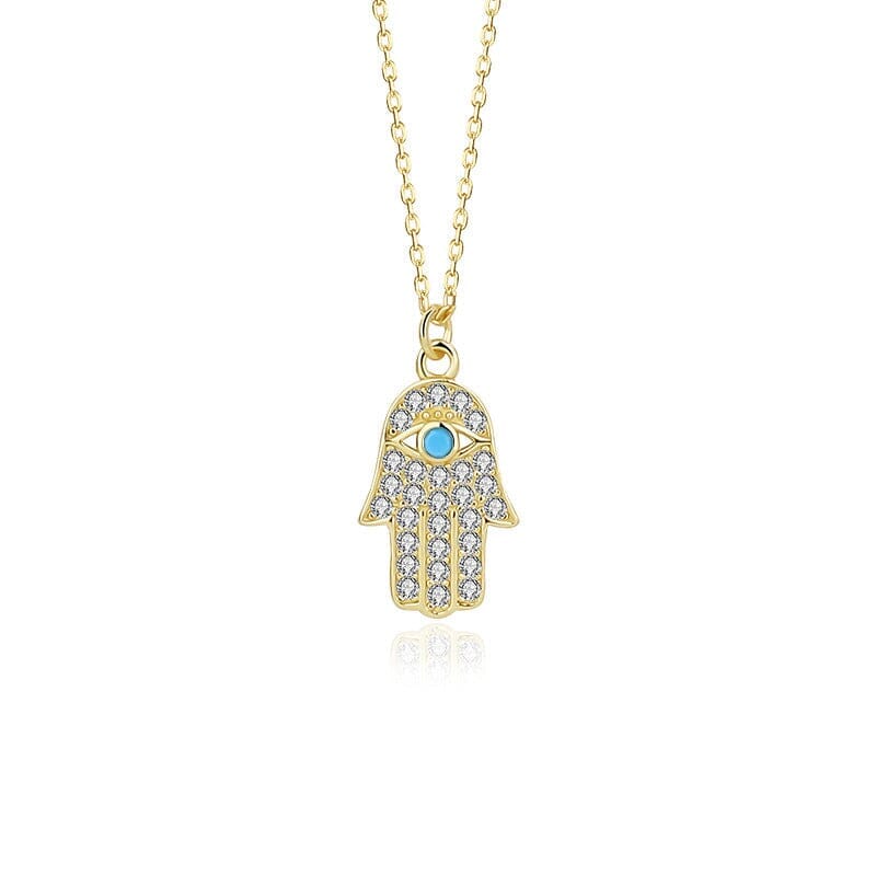 OVERVLOEDIGE VOORSPOED TURQUOISE & GOUDEN HAMSA HANDKETTING