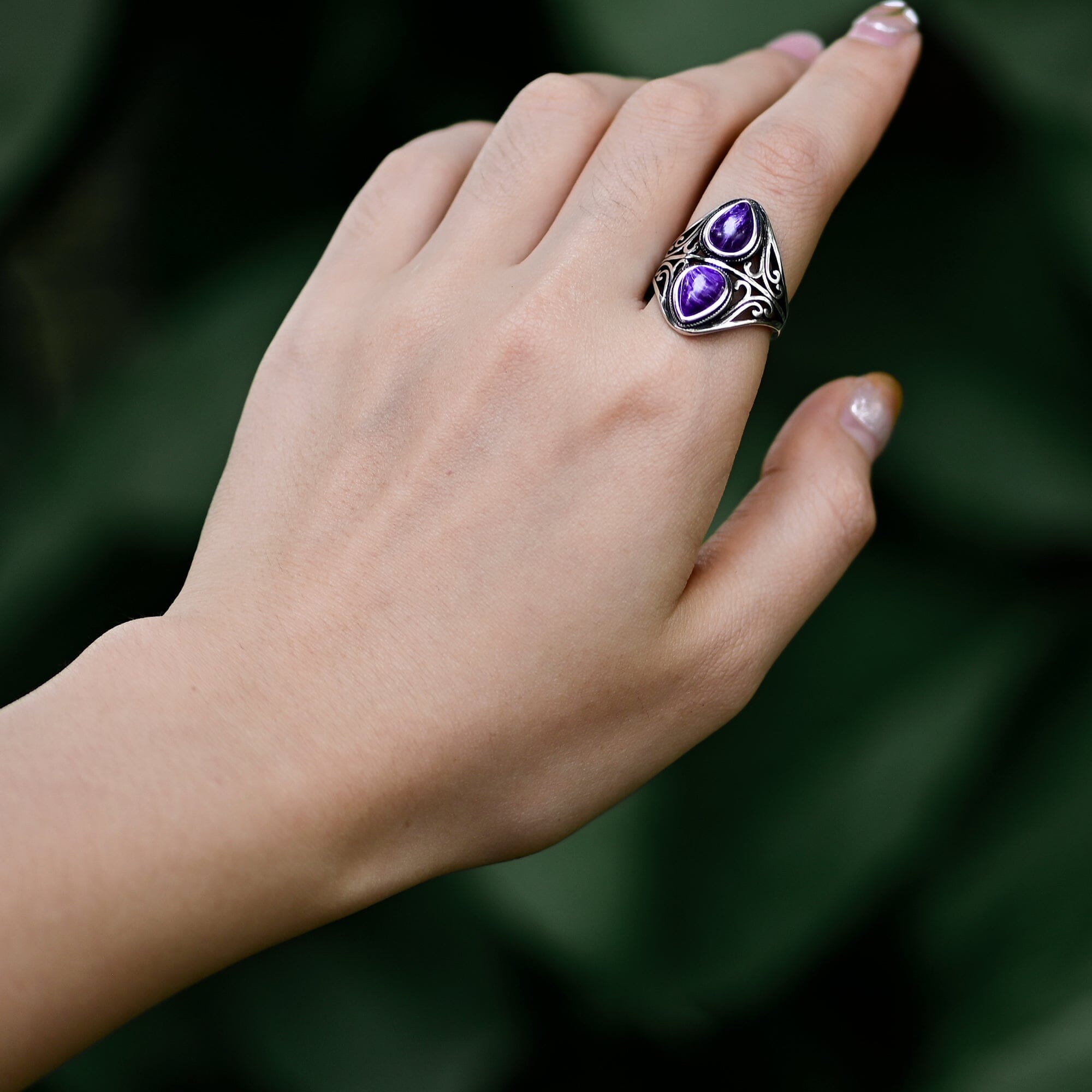 RHEA - DUBBELE TRAANVORMIGE BOHO CHIC AMETHIST RING