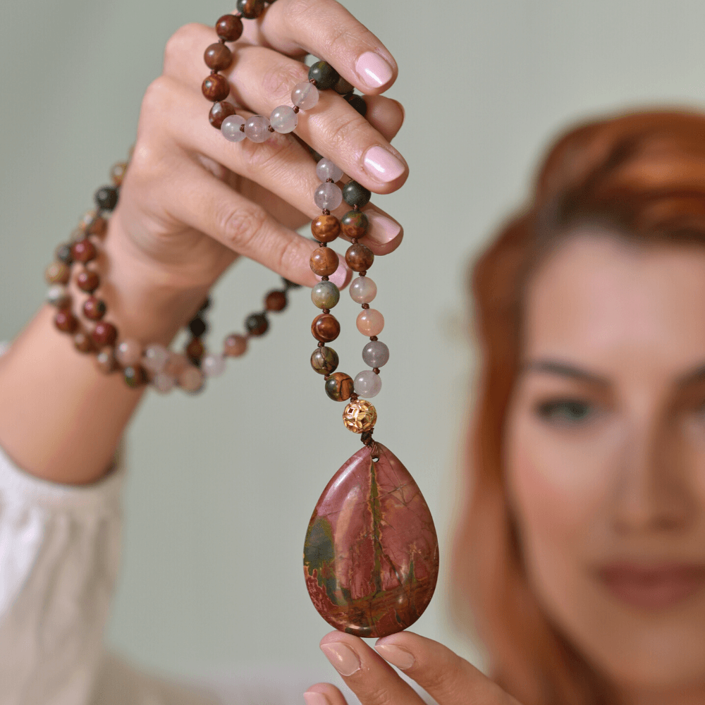 VINTAGE BLAD JASPIS & ONYX KRALENKETTING