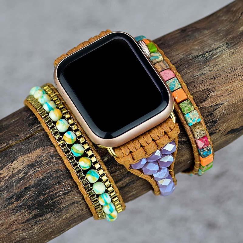 MULTICOLOR VIERKANTE KRALEN EDELSTEEN APPLE HORLOGEBAND