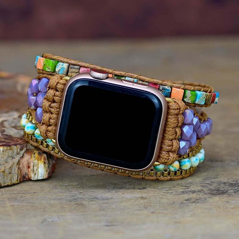 MULTICOLOR VIERKANTE KRALEN EDELSTEEN APPLE HORLOGEBAND