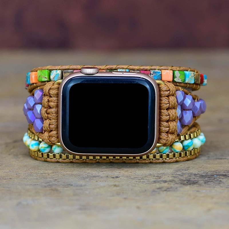 MULTICOLOR VIERKANTE KRALEN EDELSTEEN APPLE HORLOGEBAND