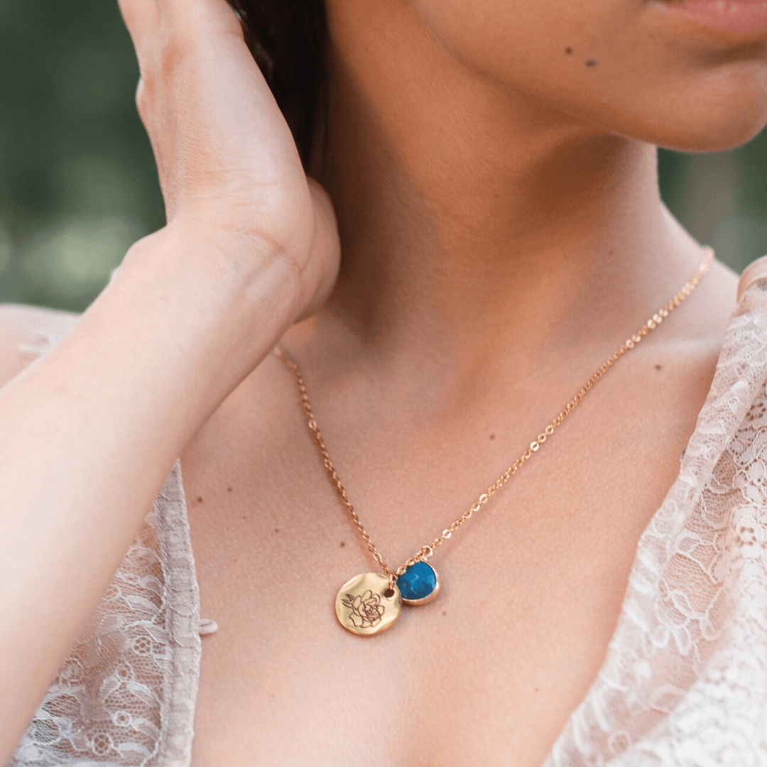 BLOEMEN GEBOORTESTEEN CADEAU KETTING