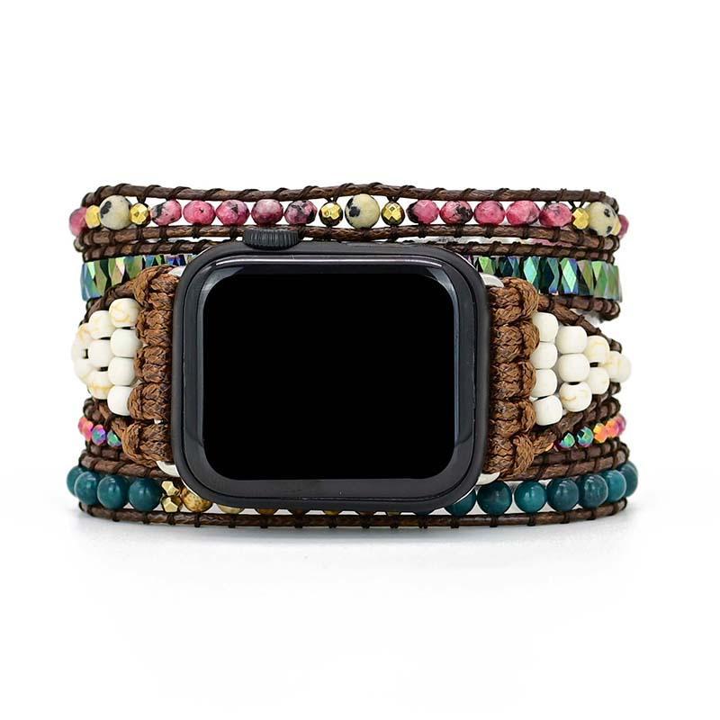 ROZE, WIT & BLAUW APPLE HORLOGEBANDJE MET EDELSTENEN