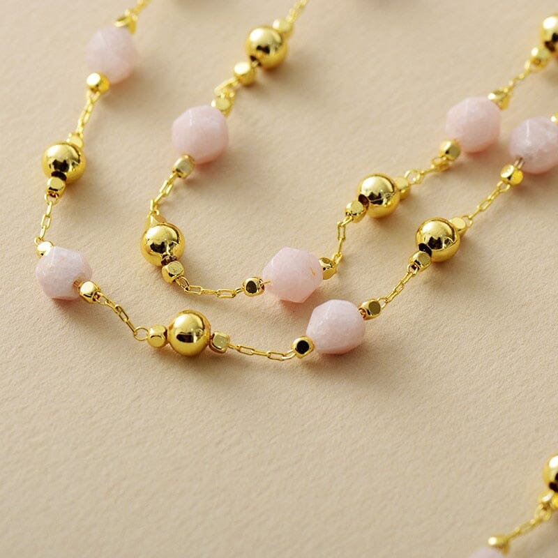 INNERLIJKE GODIN ROZE JADE & TIJGEROOG KETTING