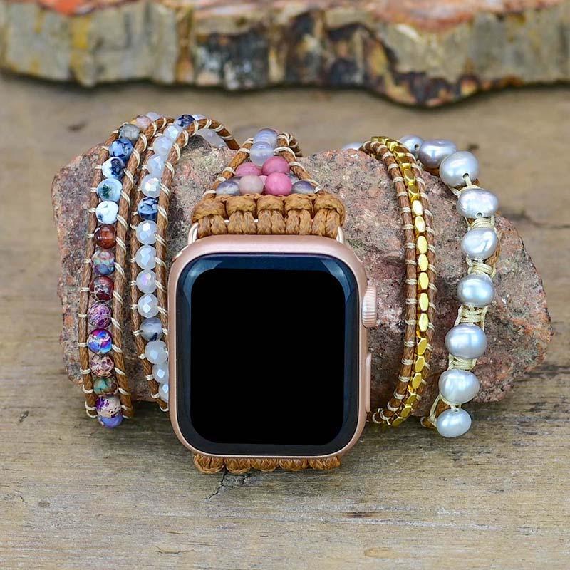 ZOETWATERPARELS & EDELSTENEN APPLE HORLOGEBANDJE