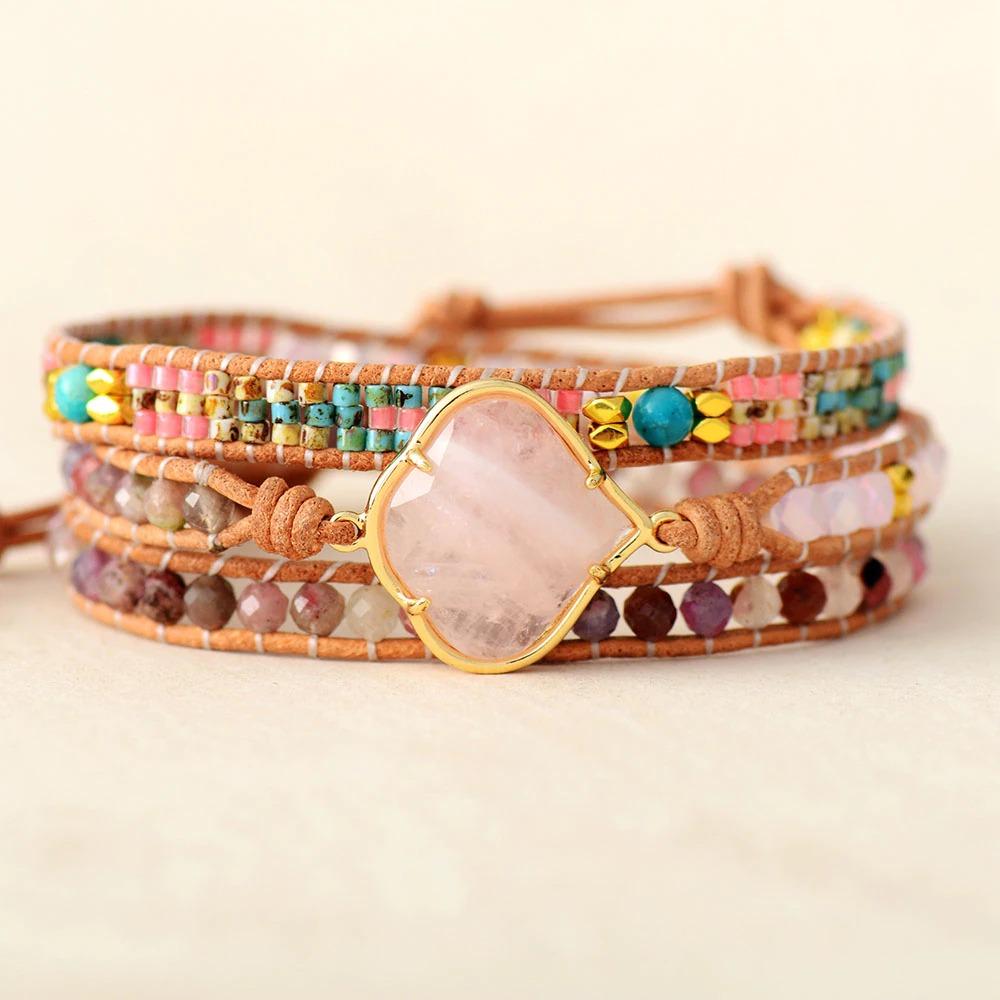 ONVOORWAARDELIJKE LIEFDE ROZENKWARTS & AMETHIST WIKKELARMBAND