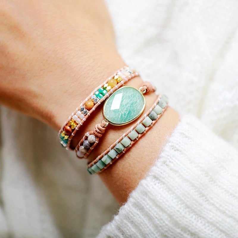HARMONIOUS BEING AMAZONIET AGAAT & JASPIS WIKKEL ARMBAND