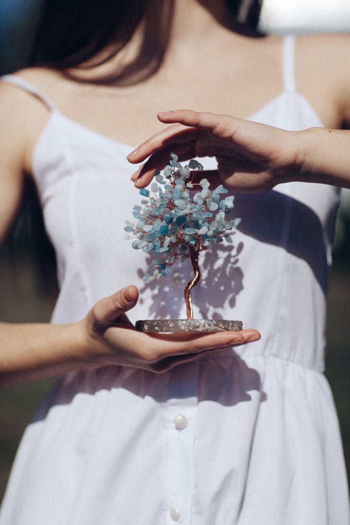 INNERLIJKE RUST & SERENITEIT - AQUAMARIJN FENG SHUI BOOM MET AGAAT BASIS
