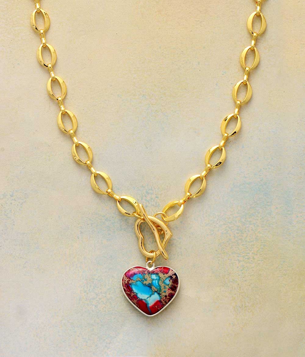 LUXE GOUDEN JASPIS HART HALSKETTING