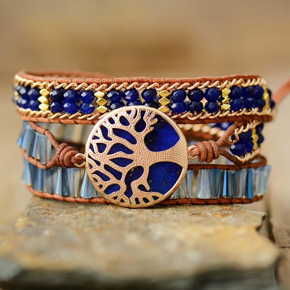 LEVENSBOOM LAPIS WIKKELARMBAND