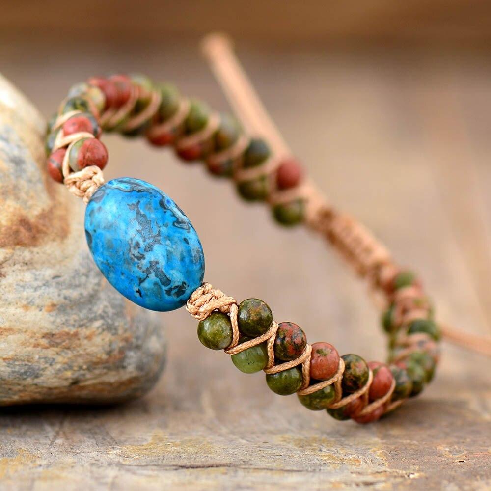 UNISEX MACRAME GEVLOCHTEN JASPIS ARMBAND