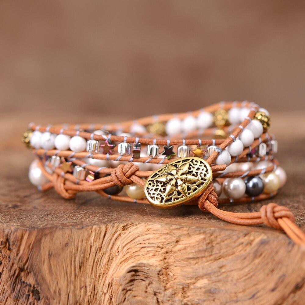 "WITTE ELEGANTIE" OPAAL EN PAREL WIKKELARMBAND