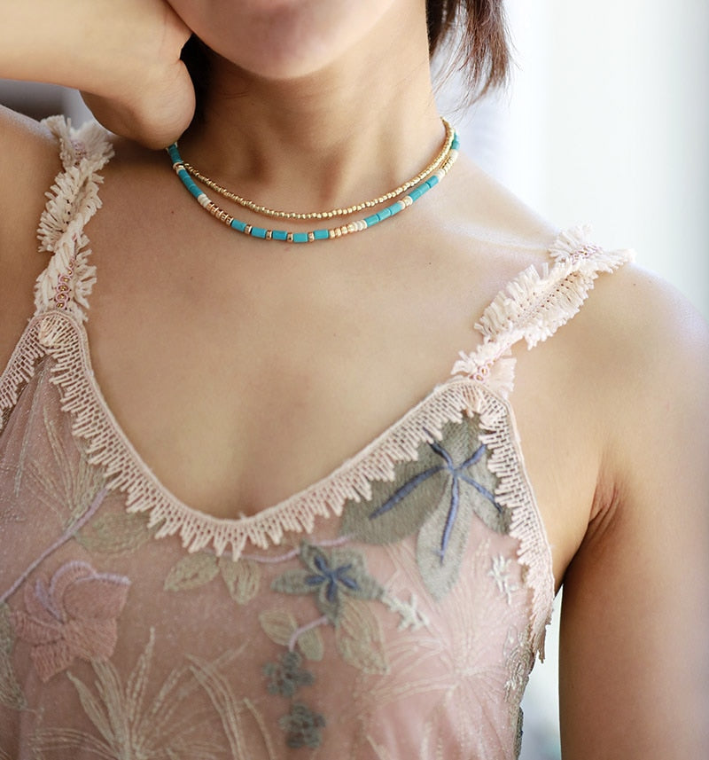 TURQUOISE VERLEIDINGEN GELAAGDE VERGULDE KETTING