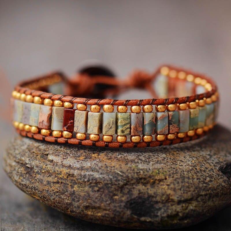 UNISEX JASPIS ARMBAND MET VIERKANTE KRALEN