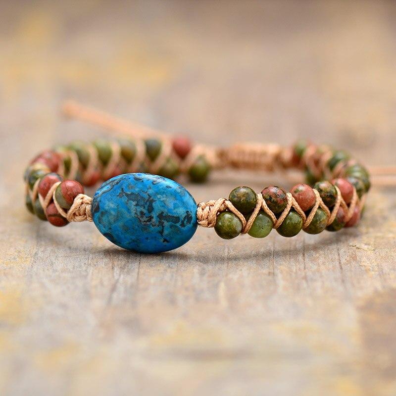 UNISEX MACRAME GEVLOCHTEN JASPIS ARMBAND