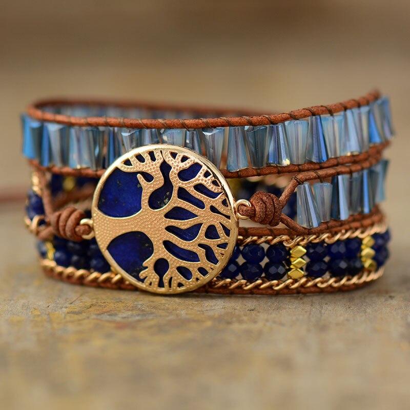 LEVENSBOOM LAPIS WIKKELARMBAND