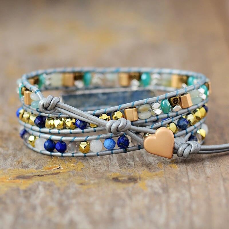 RECHTHOEKIGE AQUAMARIJN BESCHERMENDE WIKKELARMBAND