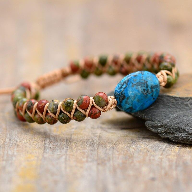 UNISEX MACRAME GEVLOCHTEN JASPIS ARMBAND