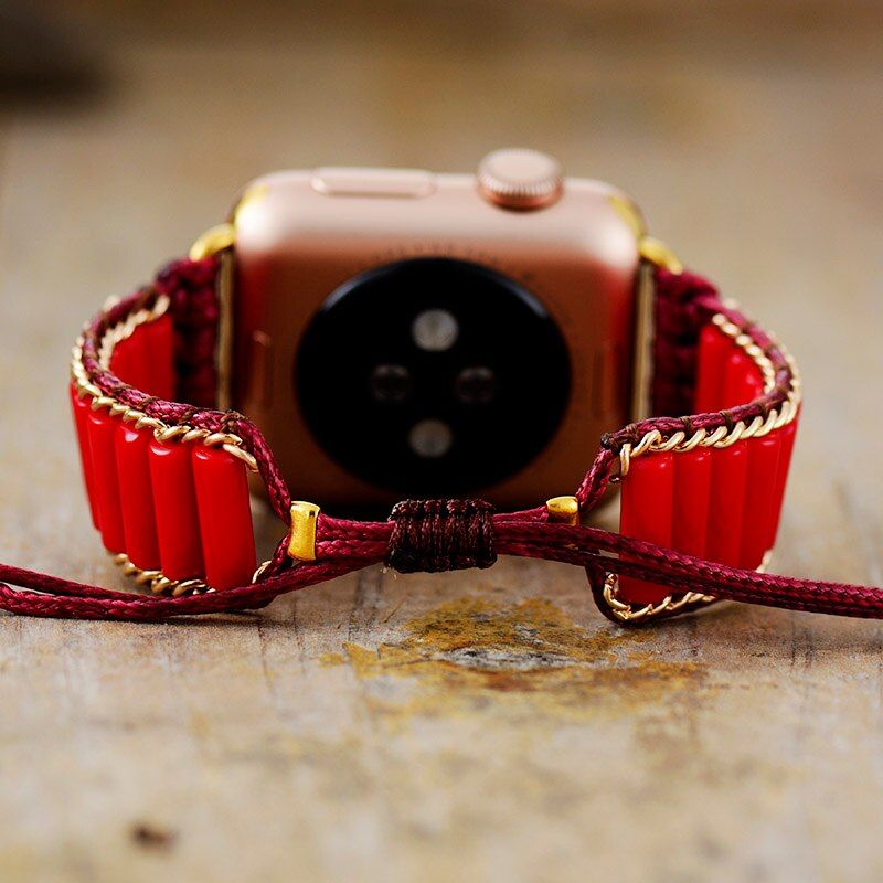 STIJLVOL ROOD EN KOFFIEZILVEREN APPLE WATCH BANDJE