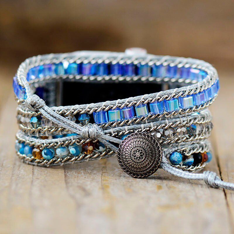 BLISSFUL NIRVANA BLAUW ONYX & JASPIS APPLE HORLOGEBANDJE