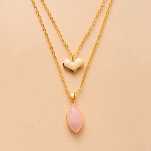 PURE WIJSHEID GOUD GELAAGDE LAPIS & ROZENKWARTS KETTING